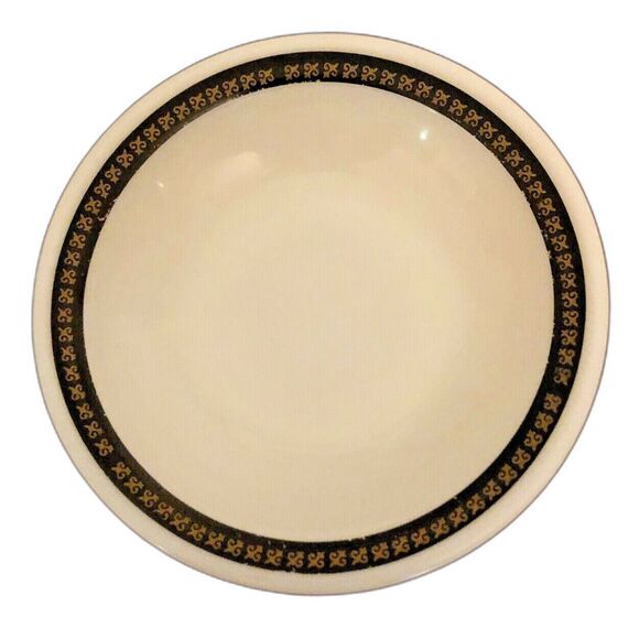 Vintage Pyrex Fleur de Lis Berry Bowl Ebony & Gold Gothic Tableware - Picture 2 of 6